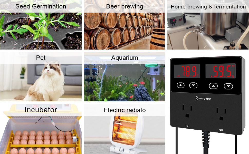 KETOTEK Digital Temperature and Humidity Controller Outlet, Reptile ...