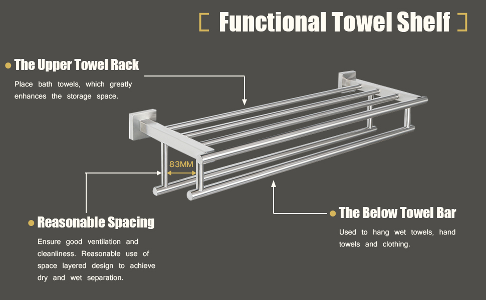 Sayayo Double Towel Bar with Shelf 16Inch Bathroom Towel Rack Hotel Towel Holder Towel Shelf
