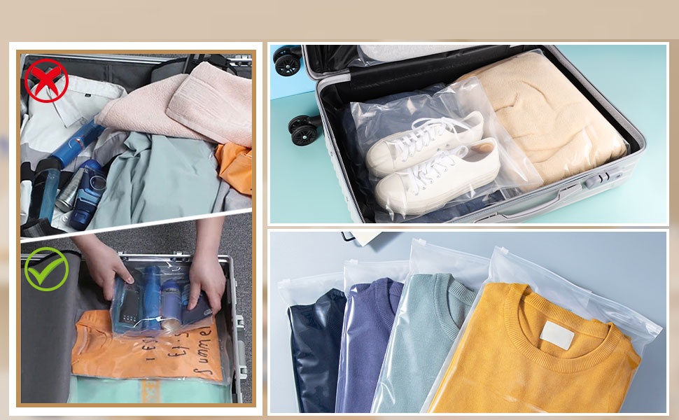 Pimoys 35Pcs Travel Clothes Bags, Plastic ZipLock Seal Clothes Bags