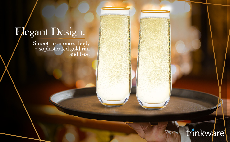 Stemless Champagne Flute Glass Set Of 4 With Gold Rim And