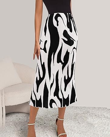 Women's 2025 Summer High Waist Graphic Print A Line Pleated Long Skirts for Women Plisse Midi Skirt