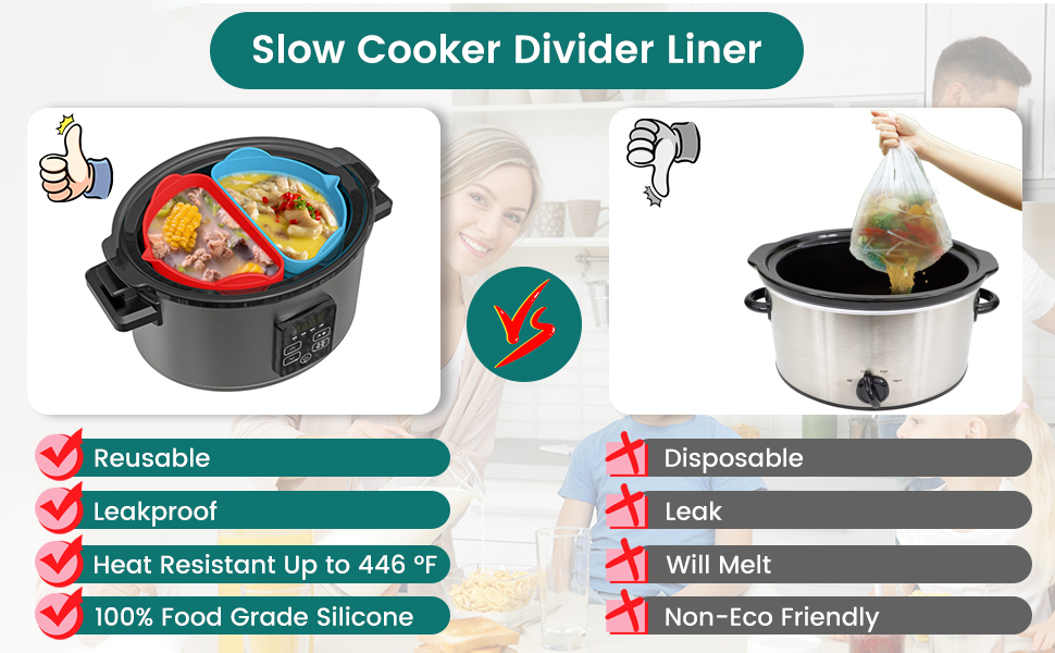 MQFORU Silicone Slow Cooker Liners fit Crockpot 6 Quart, 2