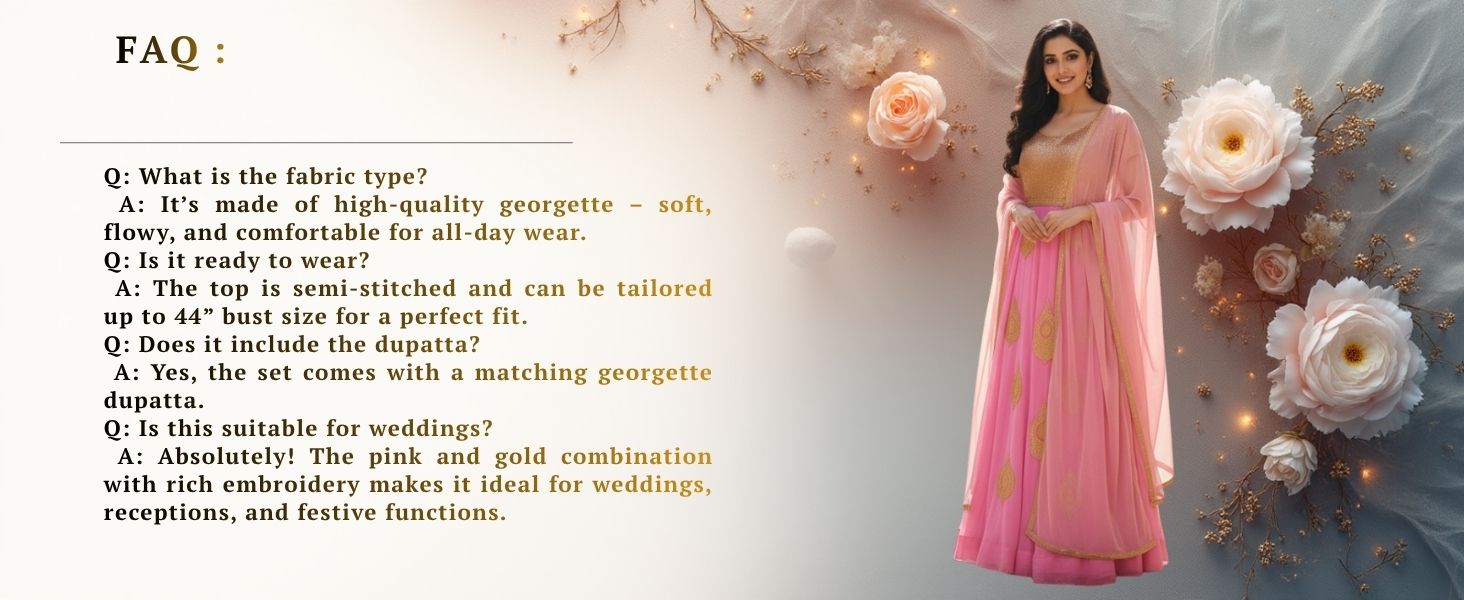 Golden embroidery detail on pink georgette fabric – Typify Anarkali suit material close-up