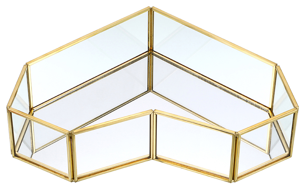 Hipiwe Vintage Mirror Vanity Tray Gold glass Perfume Tray