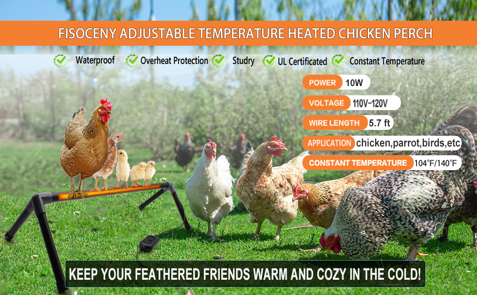 FISOCENY Chicken Heater Perch Heated Chick Perches Coop Heaters Stand Adjustable