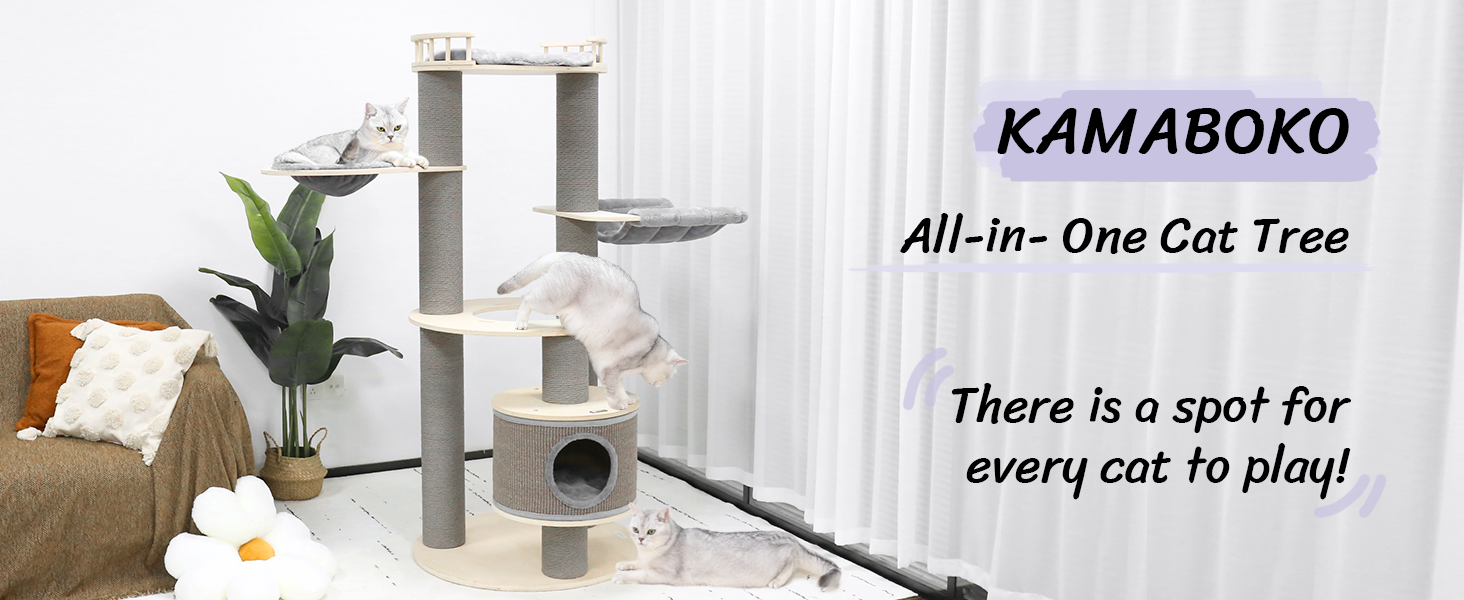 KAMABOKO Extra Large Cat Tree, 66" Tall Cat Tree 5