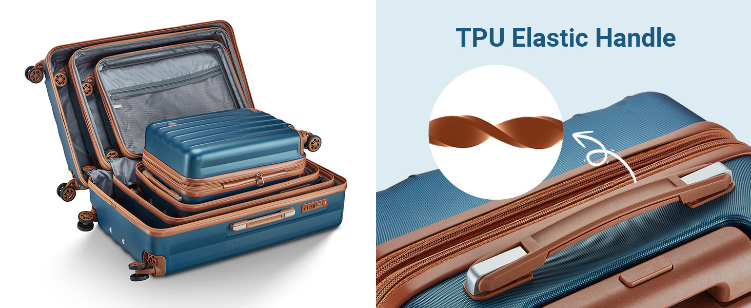 tr007 18 inch plus carry on luggage tpu elastic handle dark blue brown