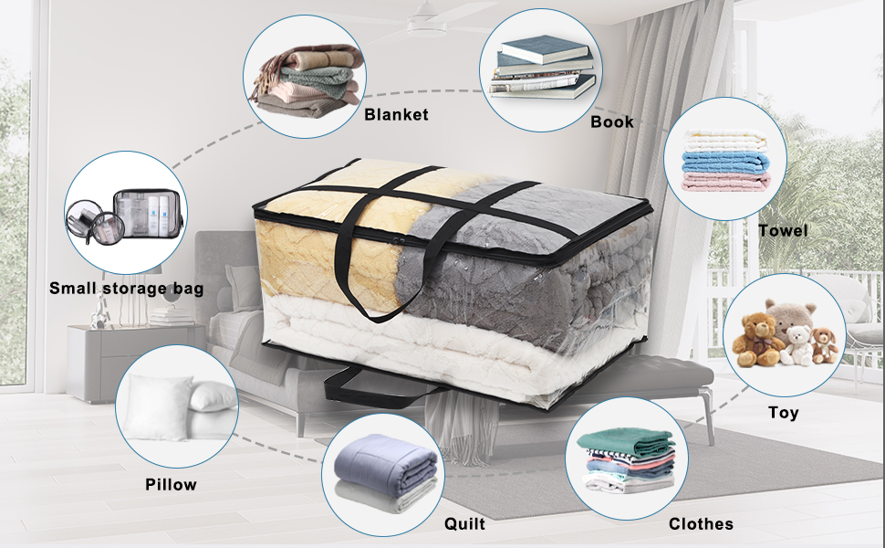 Fixwal 4pcs Clear Blanket Storage Bags, Pillow Storage