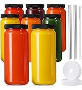 [ 8 Pack ] Glass Juicing Bottles with 2 Straws & 2 Lids w Hole- 16 OZ Travel Drinking Jars, Water...