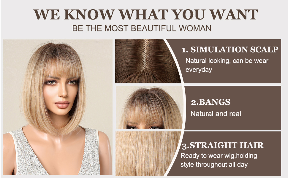 Esmee Short Straight Blonde Bob Wigs for Women