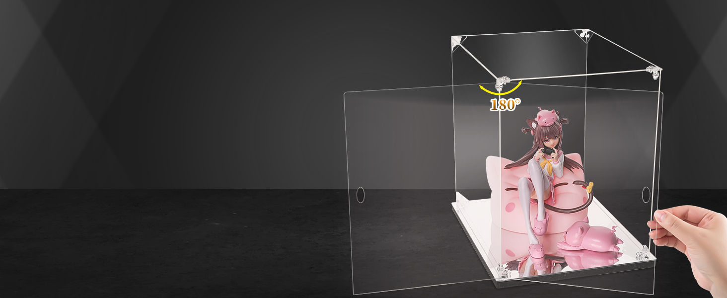 フィギュアケース 透明 開閉扉 ミラー 横長タイプ プラスチック ケース 高強度接続構造