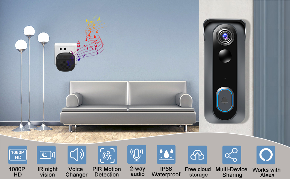 KAMEP Wireless Video Doorbell Camera with Chime,Battery Powered WiFi