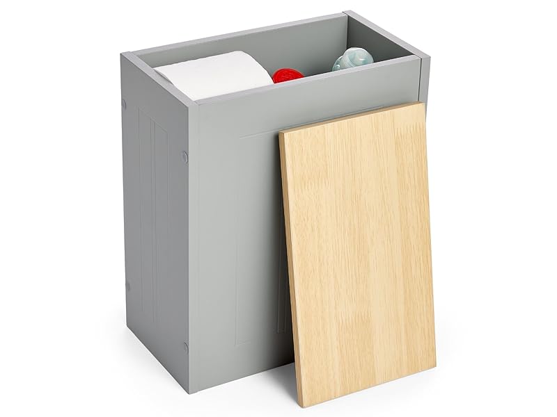 VonHaus Bathroom Storage Box Grey Bathroom Box w/Wood Effect Lid