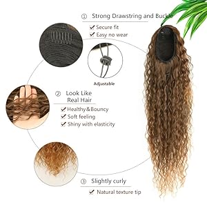 Curly Drawstring Ponytail For Black Women Water Wave Ponytail Extension Kanekalon Synthetic Hair