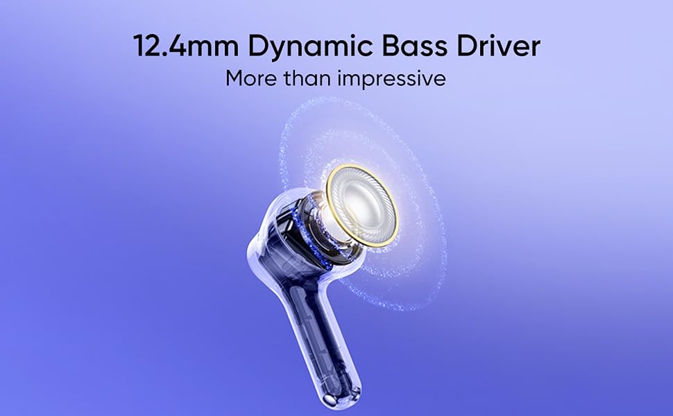 12.4mm dynamic bass driver of realme Buds T200 Lite for powerful, detailed sound