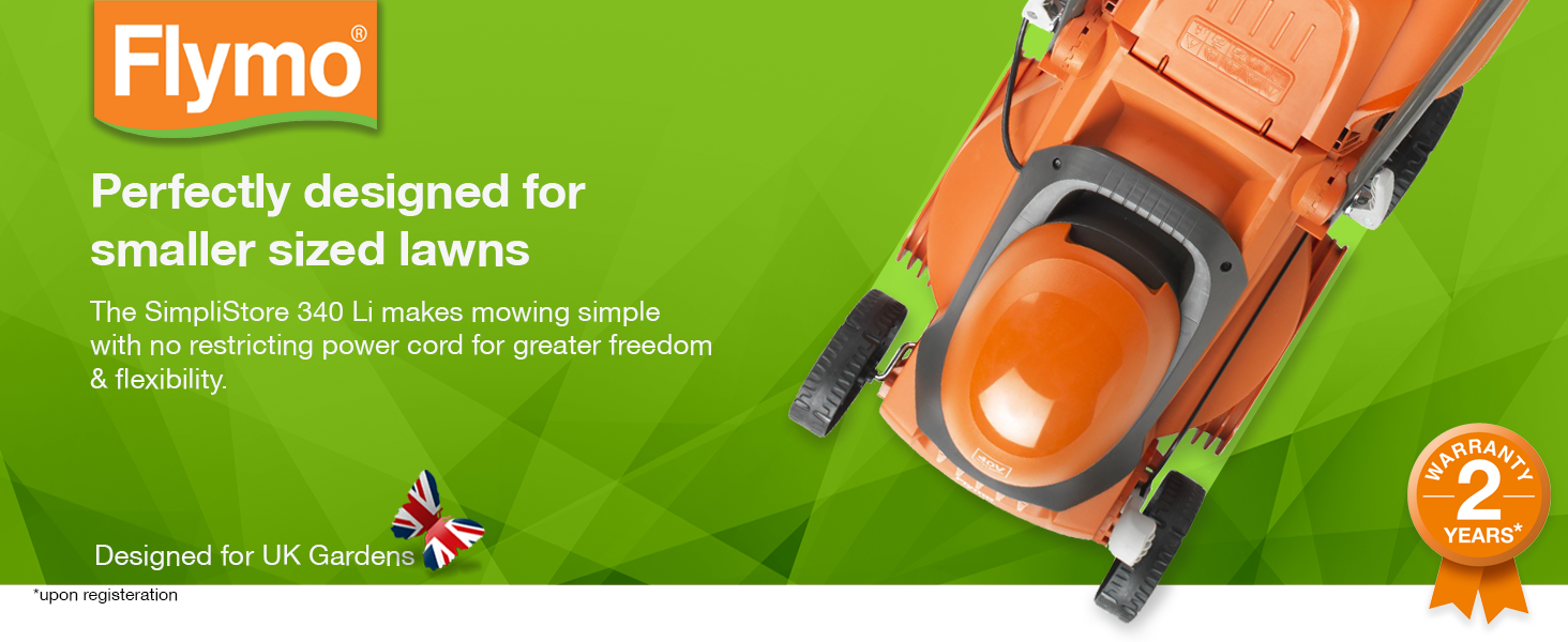 The SimpliStore 340 features a large 35l grass box and a rear roller for a striped finish