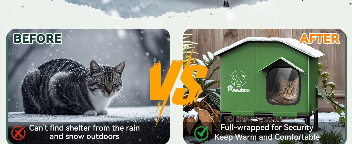 waterproof & insulated cat house outdoor in winter with heating pad