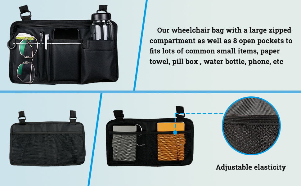 Wheelchair Bag with Pockets Universal Waterproof Armrest Side Bag for