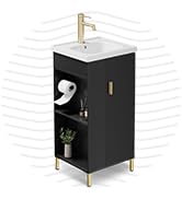 phiestina Pre-Assembled 16 Inch Small Bathroom Vanity, Freestanding Black Bathroom Cabinet with C...