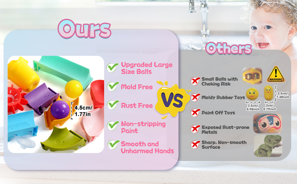 Nuheby Bath Toys for 2 3 4 Year Olds Gifts, Kids Bath Toys Upgraded Bigger Balls Track Game Shower Toys Water Slide with Powerful Suction Cups Water Toys DIY Bathtub Baby Toddler Bath Toys Mould Free 17 baby bath toys