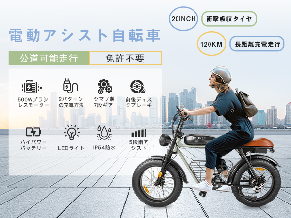 HOUPET 電動アシスト自転車 500W Amazon | Houpet 電動アシスト自転車 500Wモーター 20インチ