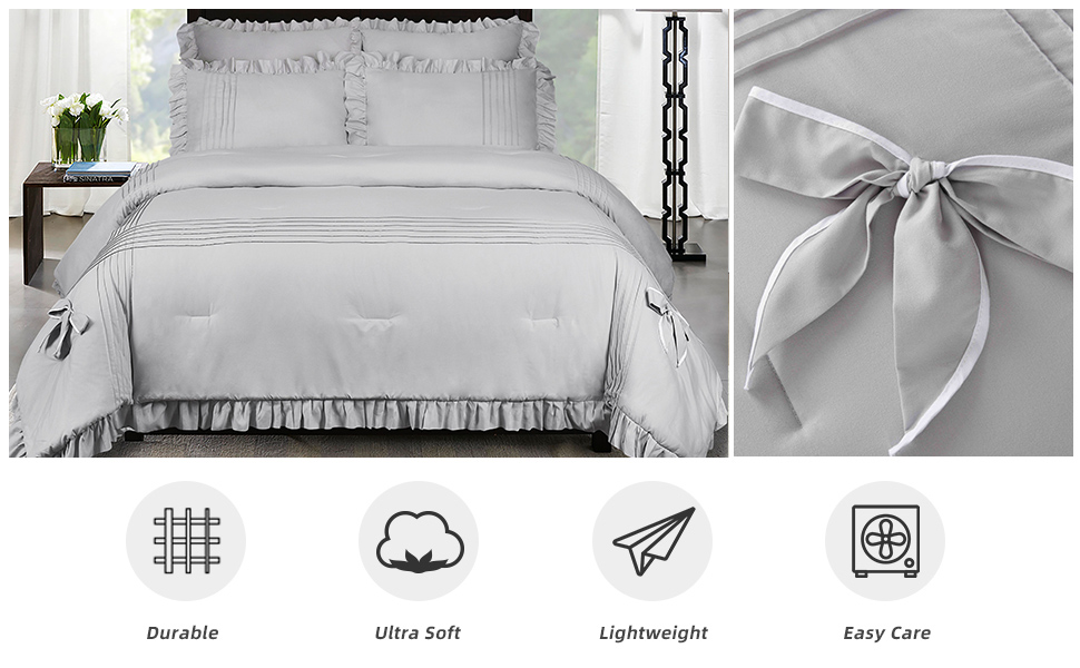 HIG Sliver Gray Comforter Set with Romantic Bowknot, 5