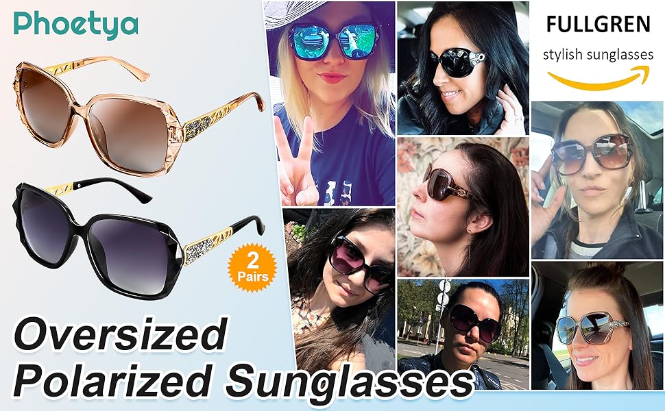 2pcs Women Sunglasses, Classic Trend Ladies UV400 Protection Oversized Polarised Sunglasses Sparkling Large Frame 10 Women Sunglasses