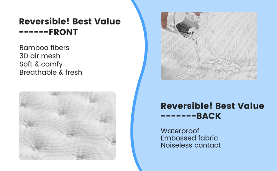 QUIETSEA Reversible Twin Mattress Pad Memory Foam, Bamboo Viscose Egg Crate Mattress