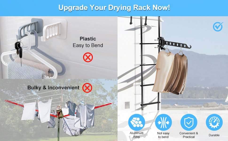 BOQNZN Portable RV Clothes Drying Rack, Aluminum RV Ladder