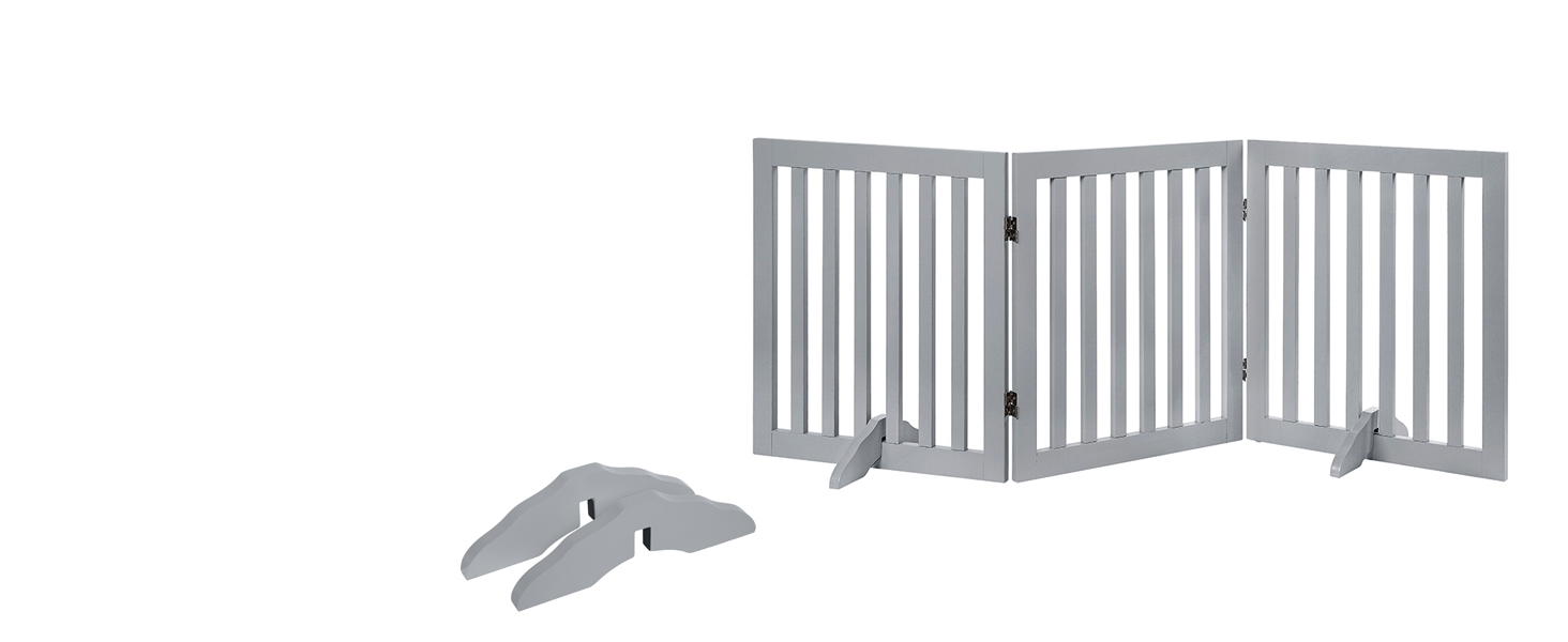 unipaws 24”H Free Standing Pet Gate for Dog Cat Baby, Wooden Dog Gates for Doorway