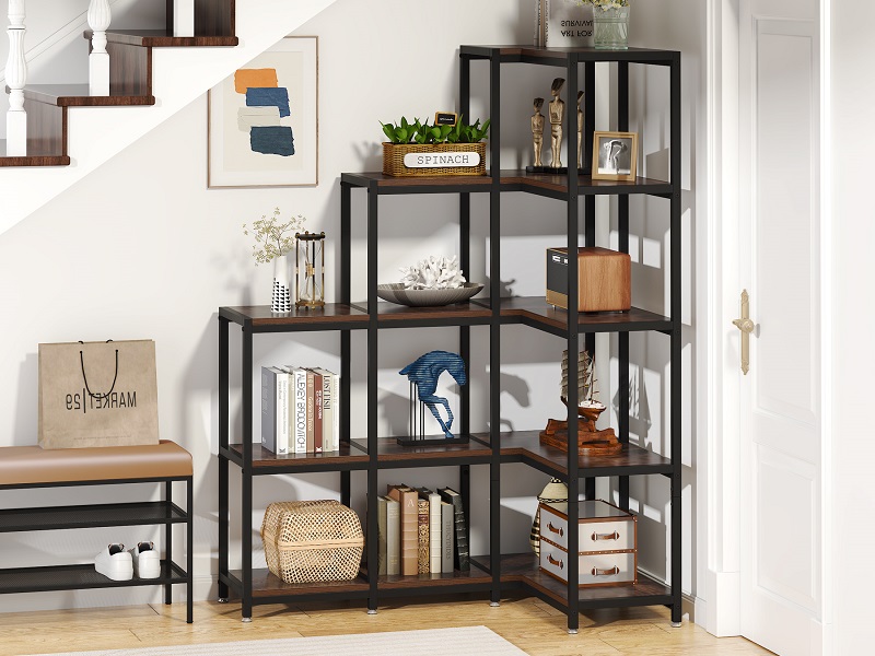 Tribesigns 5Tier Corner Bookshelf, 63” Tall Industrial L