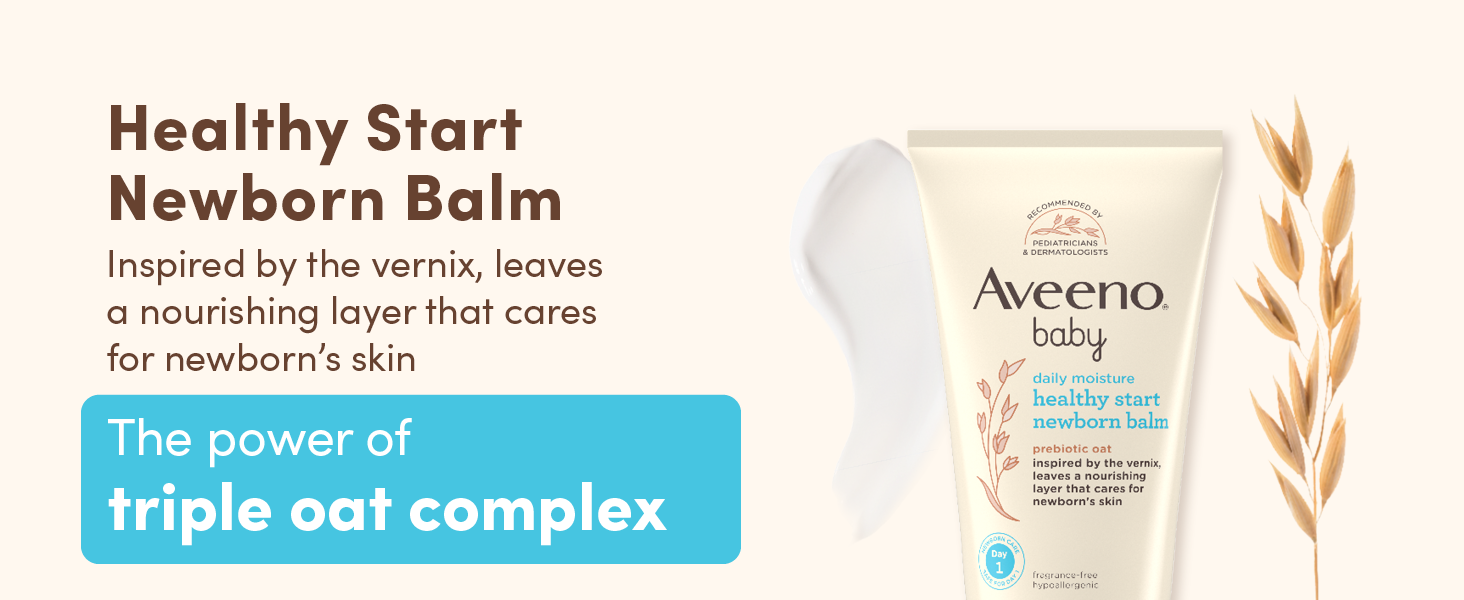 Aveeno Healthy Start Newborn Balm leaves a nourishing layer that cares for your newborn baby's skin