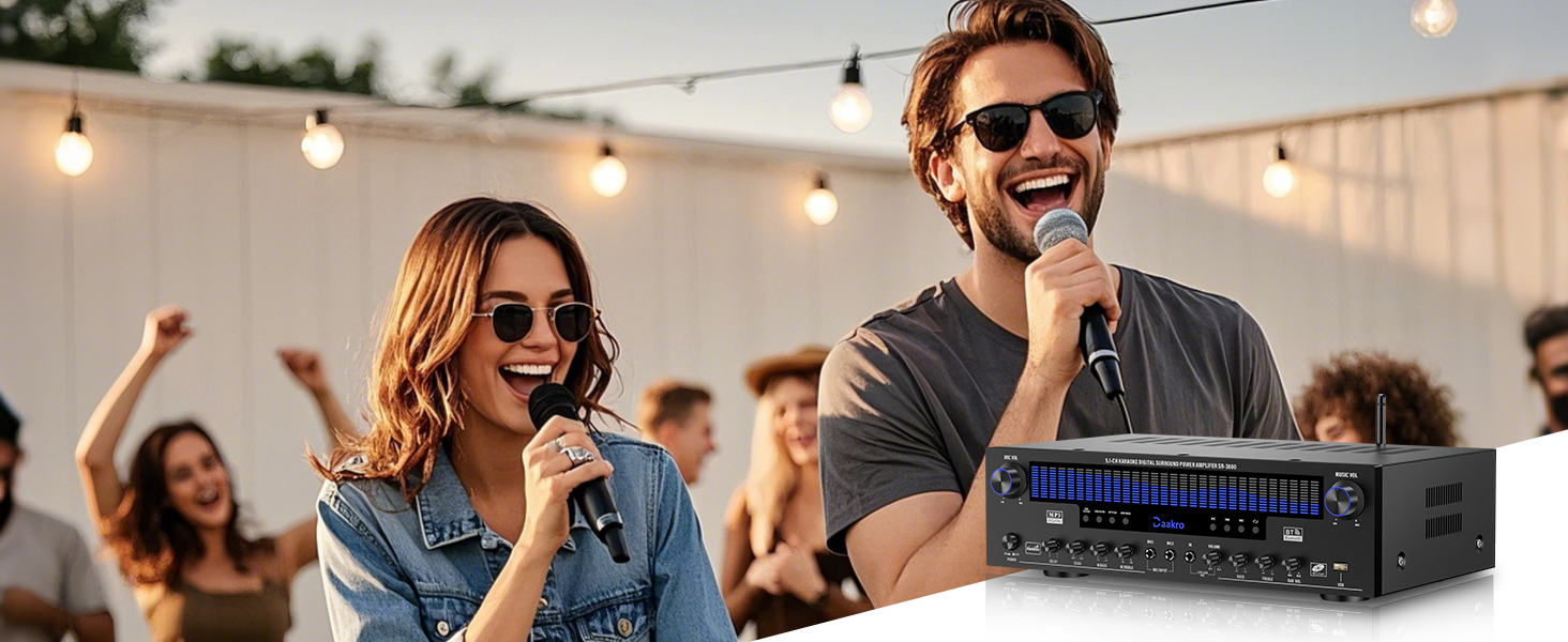 Stereo Receivers Home Audio Amplifier w/DSP Display,300W Rated Power 5.1 Channel Bluetooth Receiver