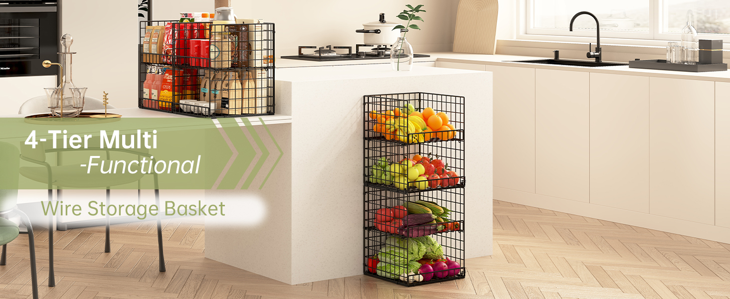 4Tier Stackable Storage Bins Open Front, Fruit and
