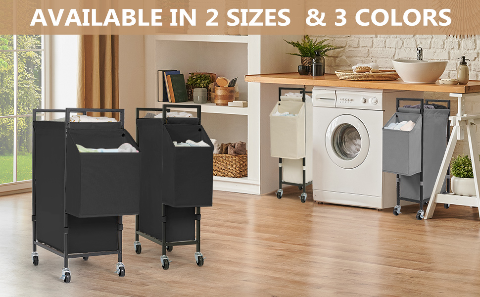 Slim Laundry Hamper with Wheels; 96L Narrow Rolling Laundry