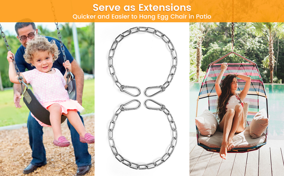 2 Pack 30 Inch Heavy Duty Chains for Swing, 440LB Hanging Chair Chain with 5/16 Thick Clasps, Adjustable Stainless Steel Chain Extension for Porch Tree Swing Hammock Chair Boxing Bag Yoga Gym 16 hanging chair chain