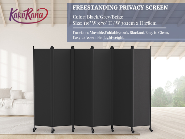 Amazon.com: Kokorona 6 Panel Room Divider, 6FT Tall Rolling