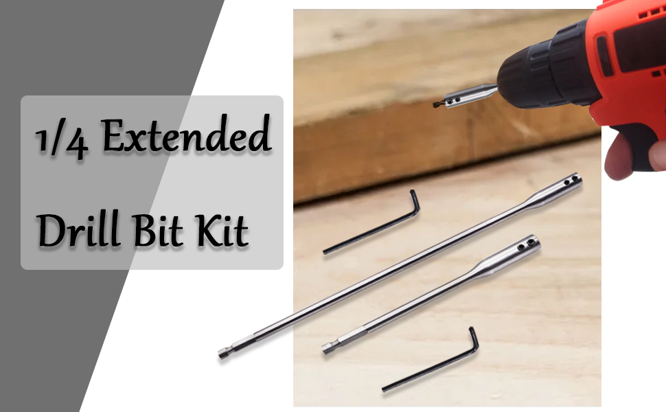 Ruibapa 4PCS 1/4 Extended Drill Bit Kit Wood Spade Drill Bit 6 Inch and