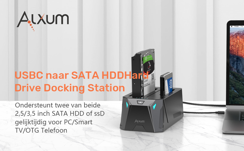 Alxum USB C naar SATA HDD Harde Schijf Docking Station met Offline Kloon Functie voor 2,5 & 3,5