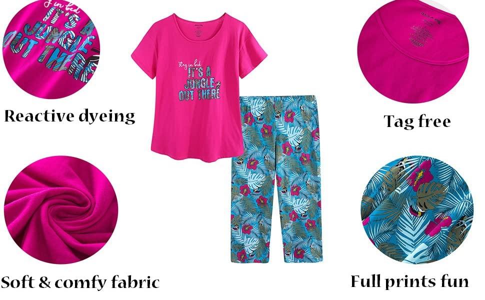 women pajamas set sleepwear capri pants shirts tops launge wear