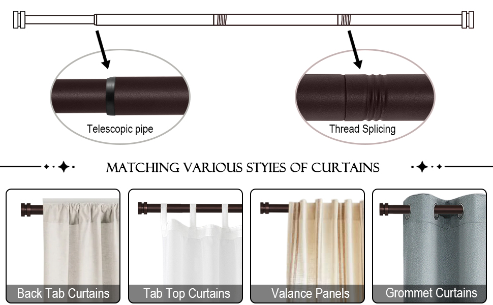 Truseren Bronze Curtain Rods for Windows 66 to 120 Inch