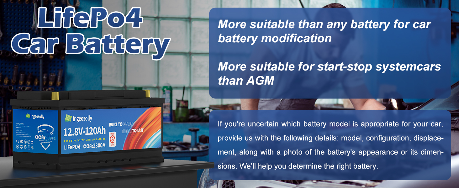 12V 120Ah LiFePO4 Car StartStop Battery, 1536Wh Grade A Cell Car Batteries CCA2300