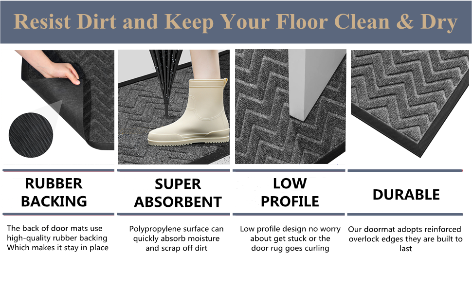 Indoor Door Mat 17"x29", Heavy Duty Rubber Backing Front Door Mat, Non