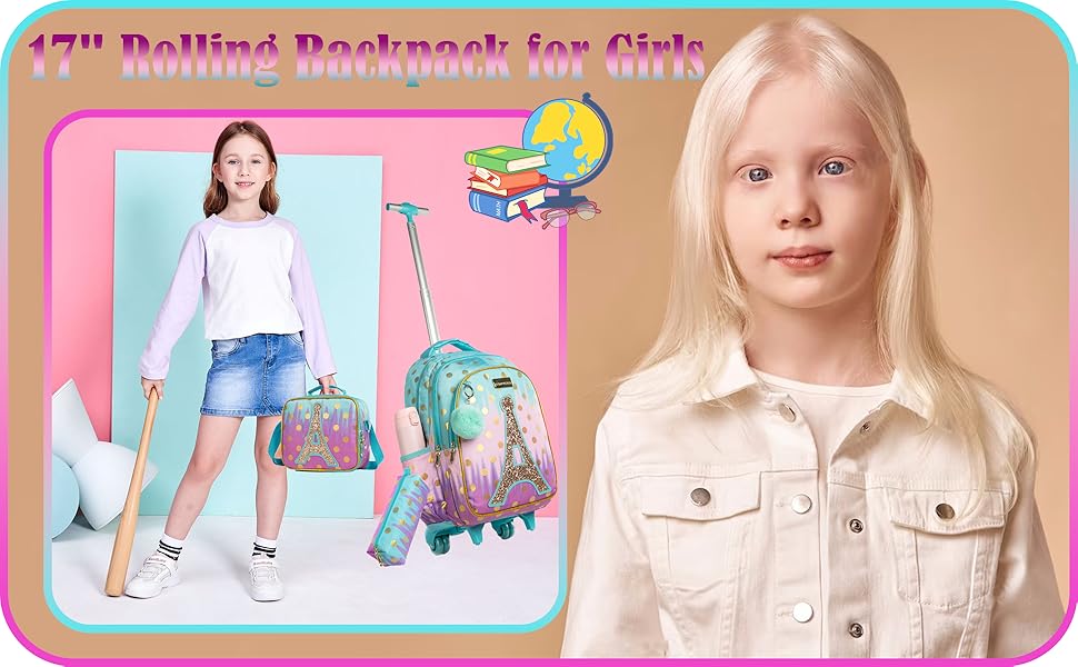 17" Rolling Backpack for Girls