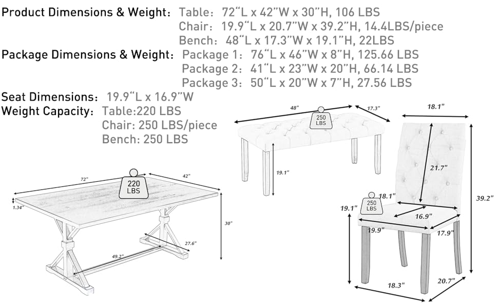 Knocbel Farmhouse 6Person Rectangular Dining Table Set, 6