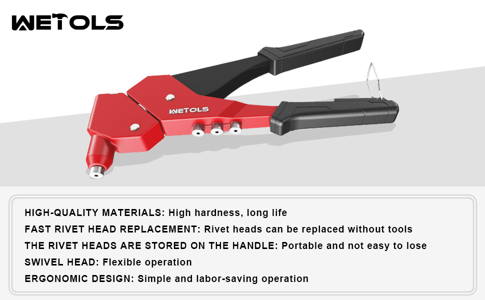 WETOLS Rivet Gun with 120 Rivets, Hand Rivet Tool 360