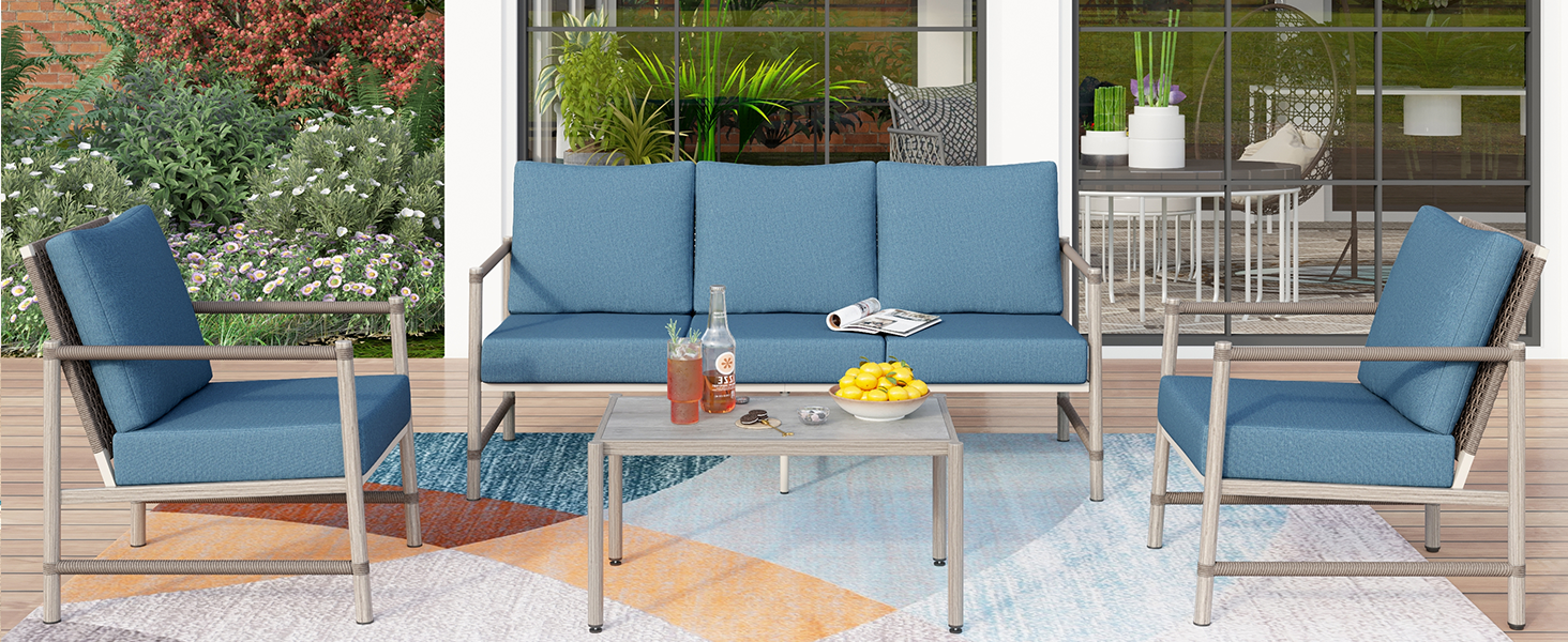 PHI VILLA Patio Furniture Set, 4Piece Outdoor Patio