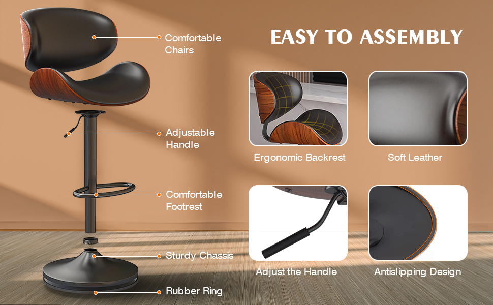 YaFiti Bar Stools Modern PU Leather Adjustable Swivel