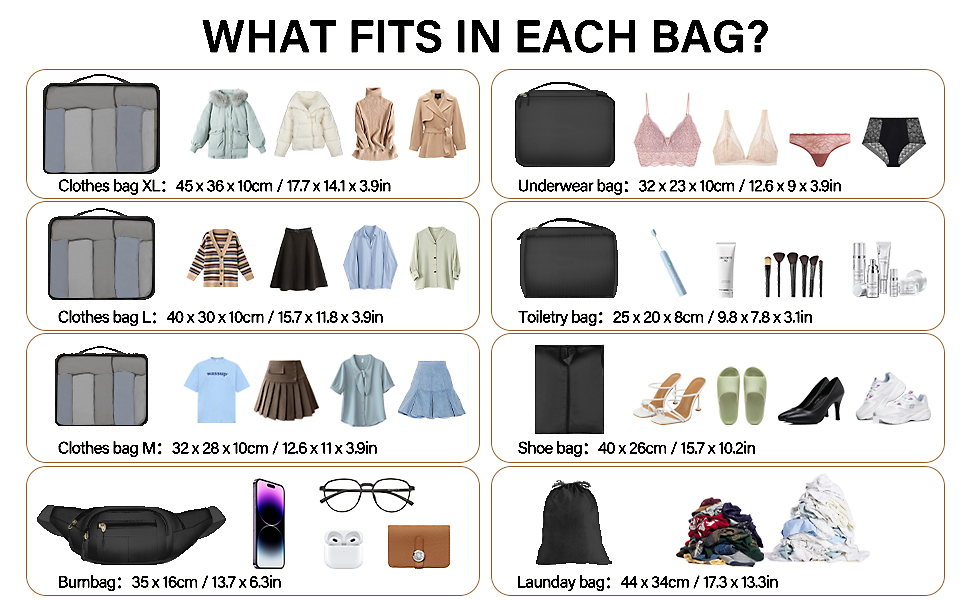 Packing Cubes for Backpack with Bumbag, Dyzena 8 PCS Suitcase Dividers