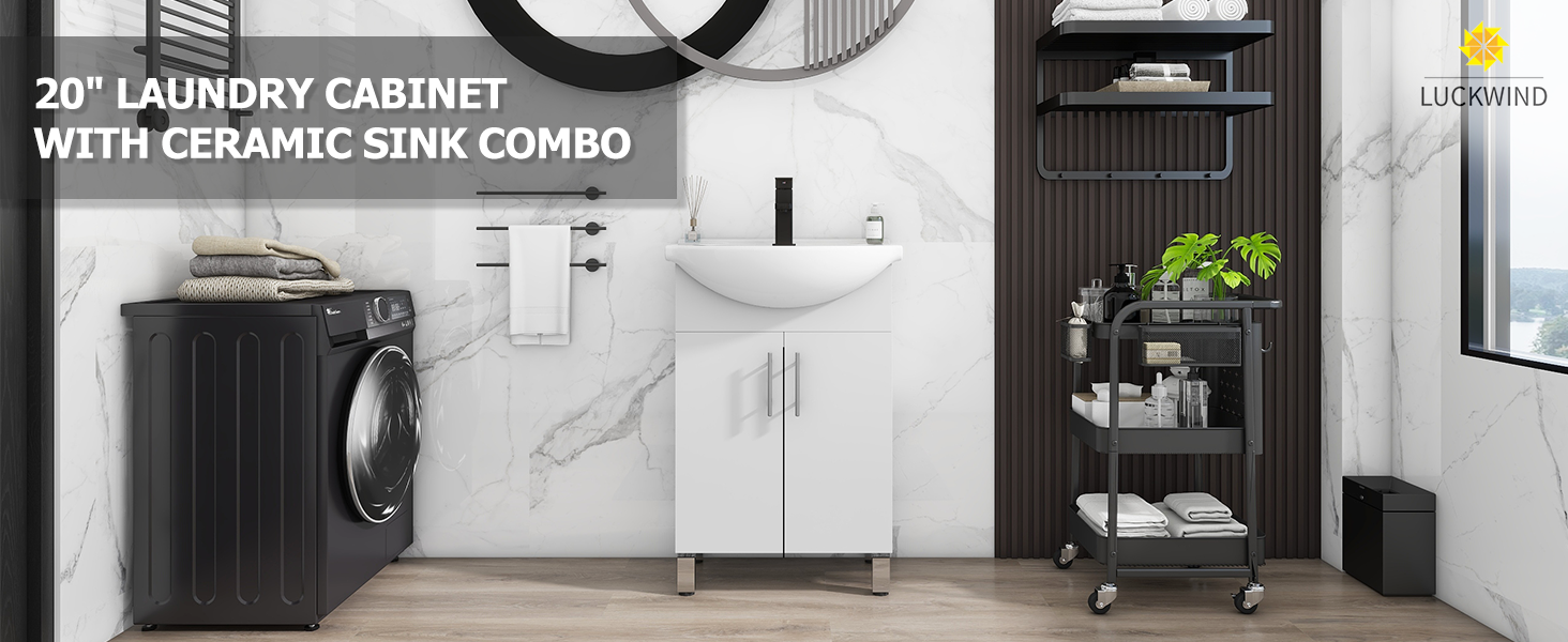 LUCKWIND 20" Laundry Sink Set with Ceramic Belly